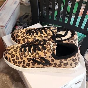 Tretorn Leopard Print Sneakers - Black and Tan